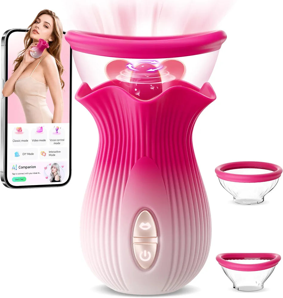 Rose AI-Sync Vibrator: 21-Mode Suction, Licking & Vibration Toy for Clitoral and Anal Stimulation