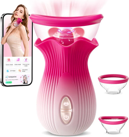 Rose AI-Sync Vibrator: 21-Mode Suction, Licking & Vibration Toy for Clitoral and Anal Stimulation