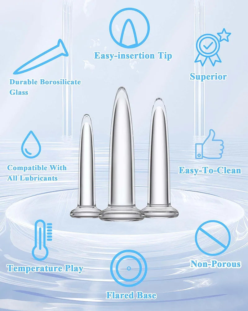 Graduated 3-Piece Crystal Glass Anal Training Dilator Kit