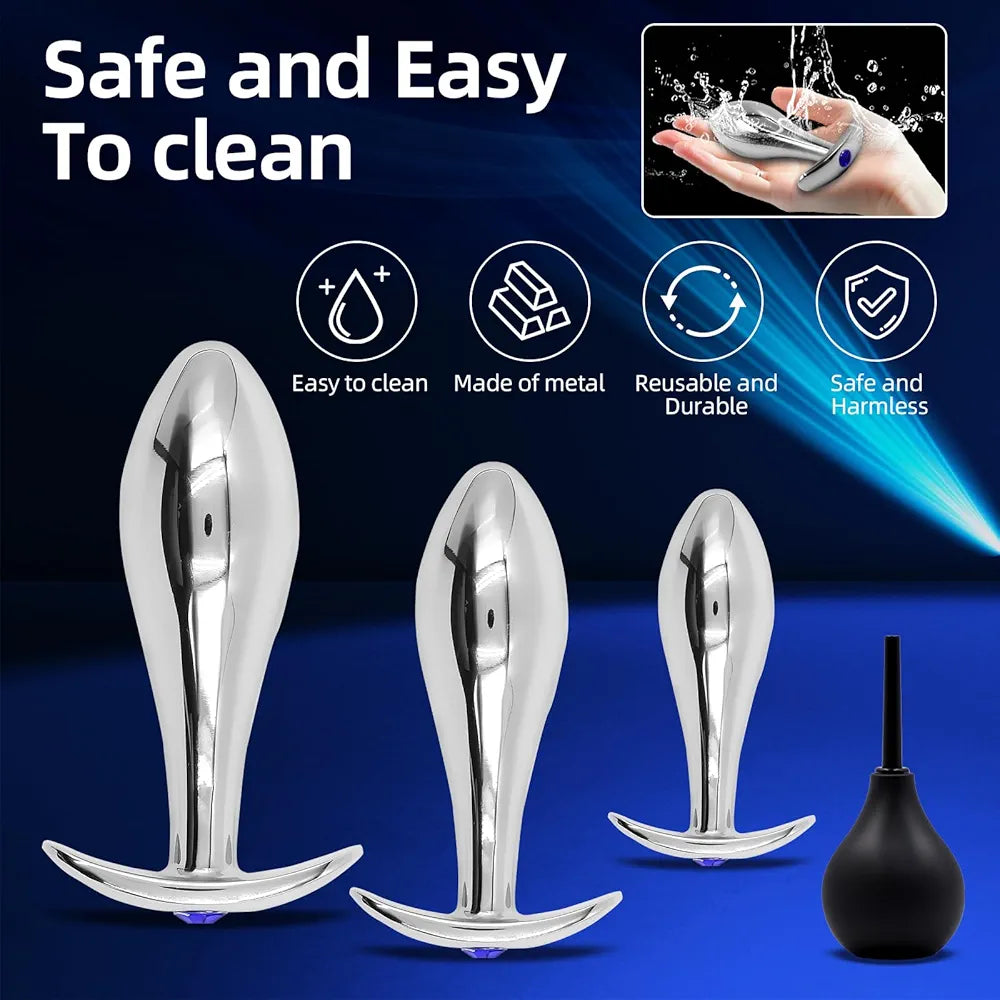 3-Piece Jewel Anal Plug Starter Kit for Beginners - Blue