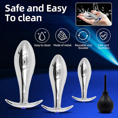 3-Piece Jewel Anal Plug Starter Kit for Beginners - Blue