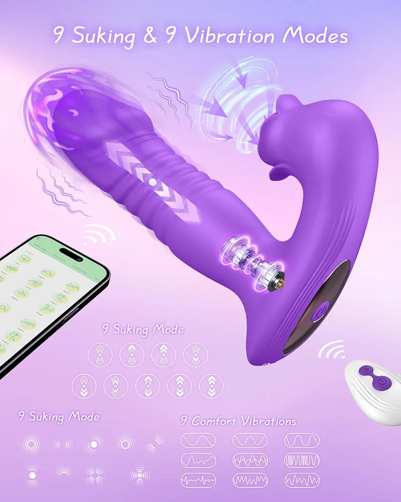 Rose-Shaped Sucking and Thrusting Vibrator for G-Spot and Clitoral Stimulation with 9 Modes