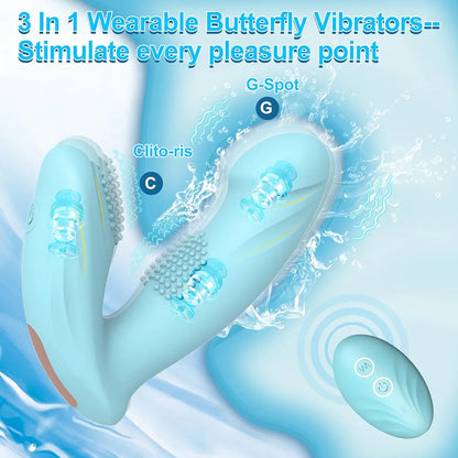 Tokhub Wearable Butterfly Vibrator for Women - 12 Modes, Remote Control, G-Spot & Clitoral Stimulation - Blue