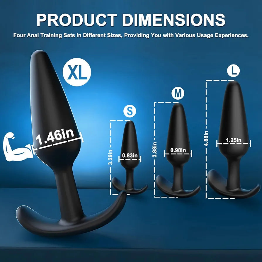 4-Piece Silicone Anal Training Plug Set with Flared Base for Beginners