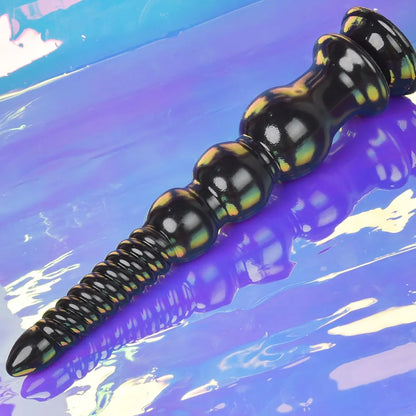 12.4-Inch Silicone Anal Training Beads with Suction Cup Base - Black