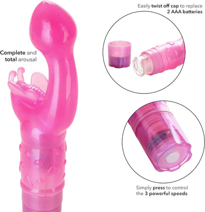 CalExotics Original Butterfly Kiss Multi-Speed Waterproof Clitoral and G-Spot Vibrator for Couples - Pink
