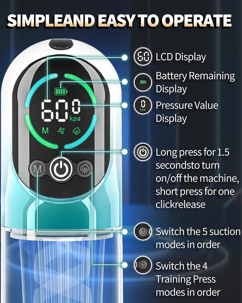 Automatic Electric Vacuum Penis Pump with 6 Training and 5 Suction Modes for ED Therapy and Masturbation