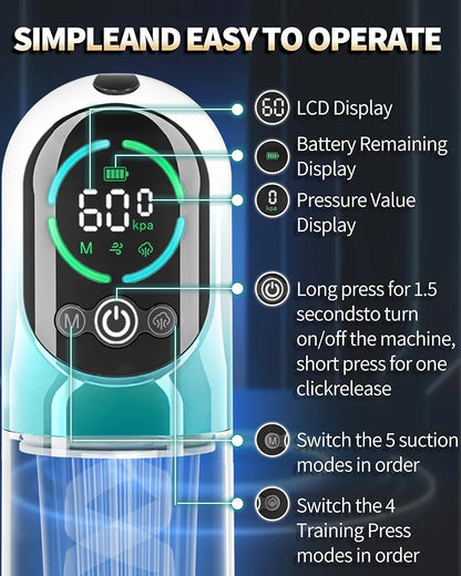 Automatic Electric Vacuum Penis Pump with 6 Training and 5 Suction Modes for ED Therapy and Masturbation