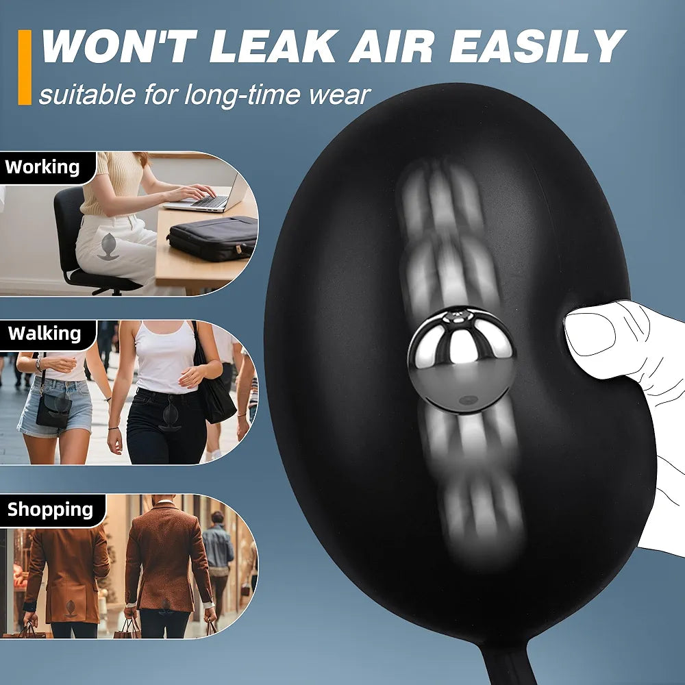 AMPLPUMP Large Magnetic Inflatable Silicone Anal Plug with Rolling Steel Ball - Wearable Anal Trainer and Stretcher for Men and Women