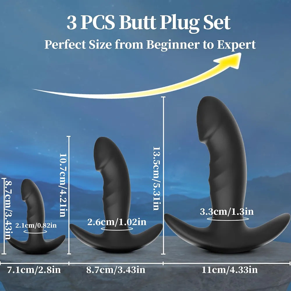 3-Piece Silicone Anal Training Plug Set with Flared Base for Beginners and Advanced Users