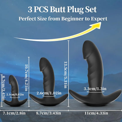 3-Piece Silicone Anal Training Plug Set with Flared Base for Beginners and Advanced Users