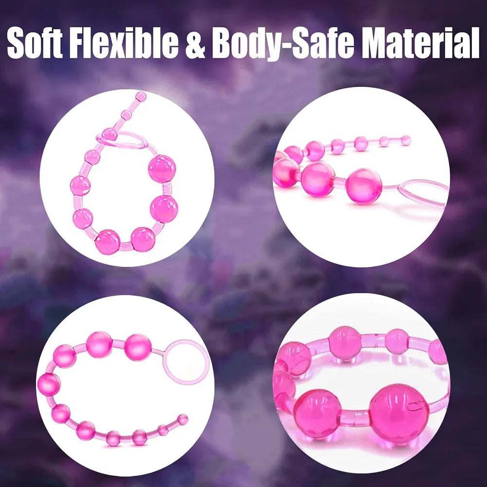 12-Inch Flexible Beaded Anal Toy with Finger Loop – Waterproof Prostate Massager for Men & Women, Gradual Size for Comfortable Insertion
