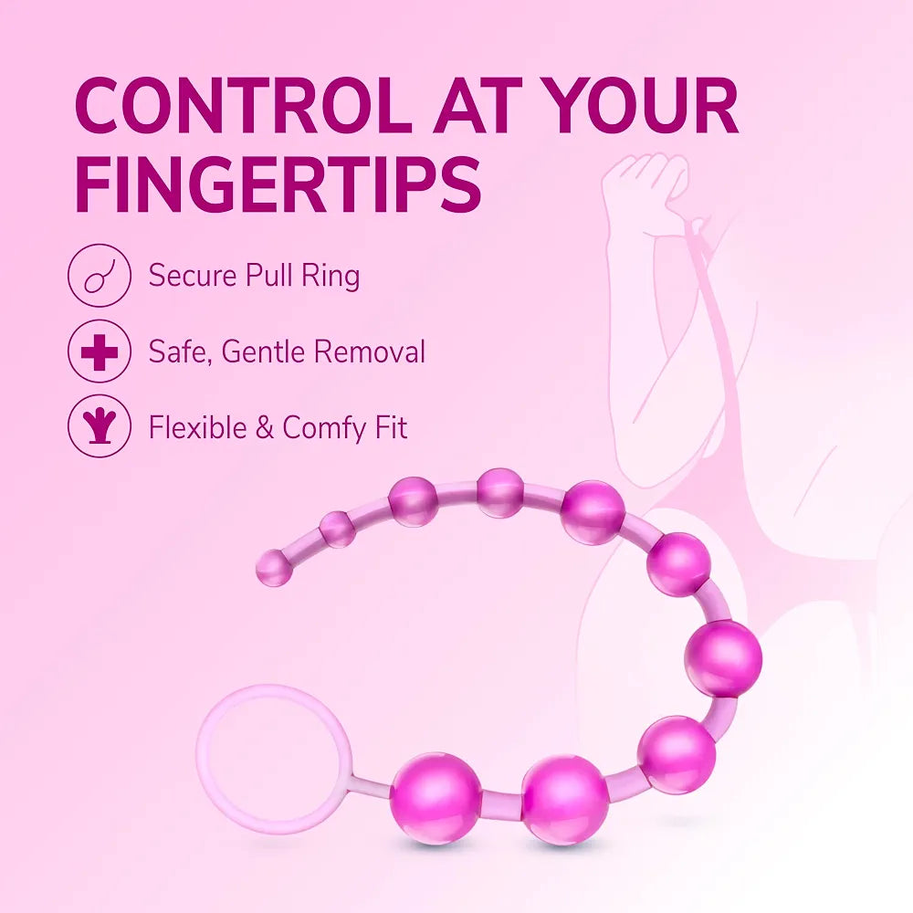 Eden 12-Inch Graduated Anal Beads - Smooth Body-Safe Silicone Training Toy for Beginners