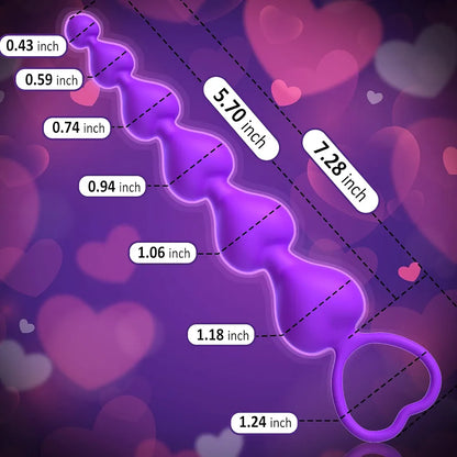 Silicone Graduated Anal Bead Chain with Pull Loop - 7.28 Inch Purple Beginner Training Toy