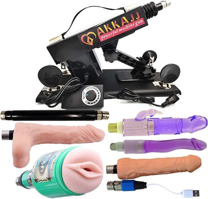 AKKAJJ Automatic Thrusting Sex Machine with Heated Dildo and Masturbation Cup - Black