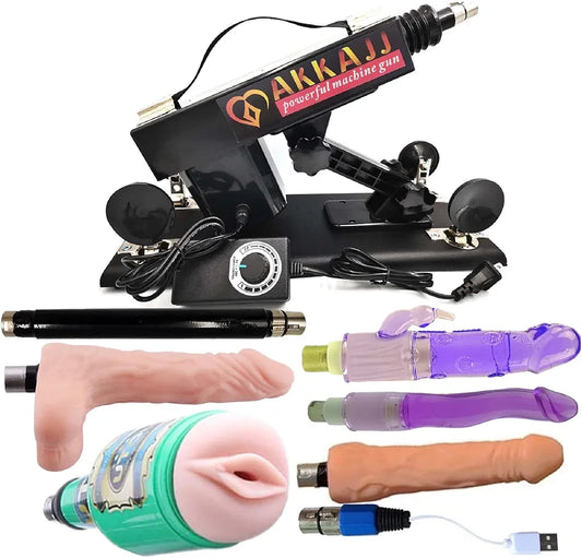AKKAJJ Automatic Thrusting Sex Machine with Heated Dildo and Masturbation Cup - Black