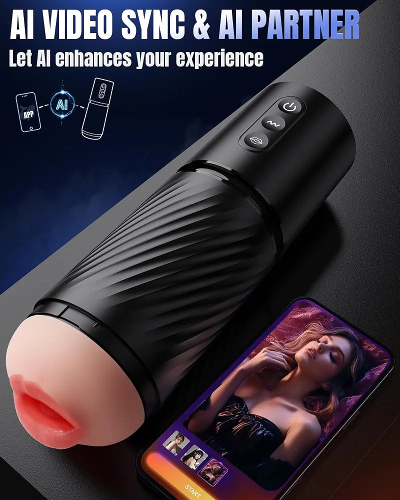 Uoffile AI-Sync Male Masturbator with 3 Sleeves, 10 Sucking & 10 Vibration Modes, App-Controlled Adult Stroker
