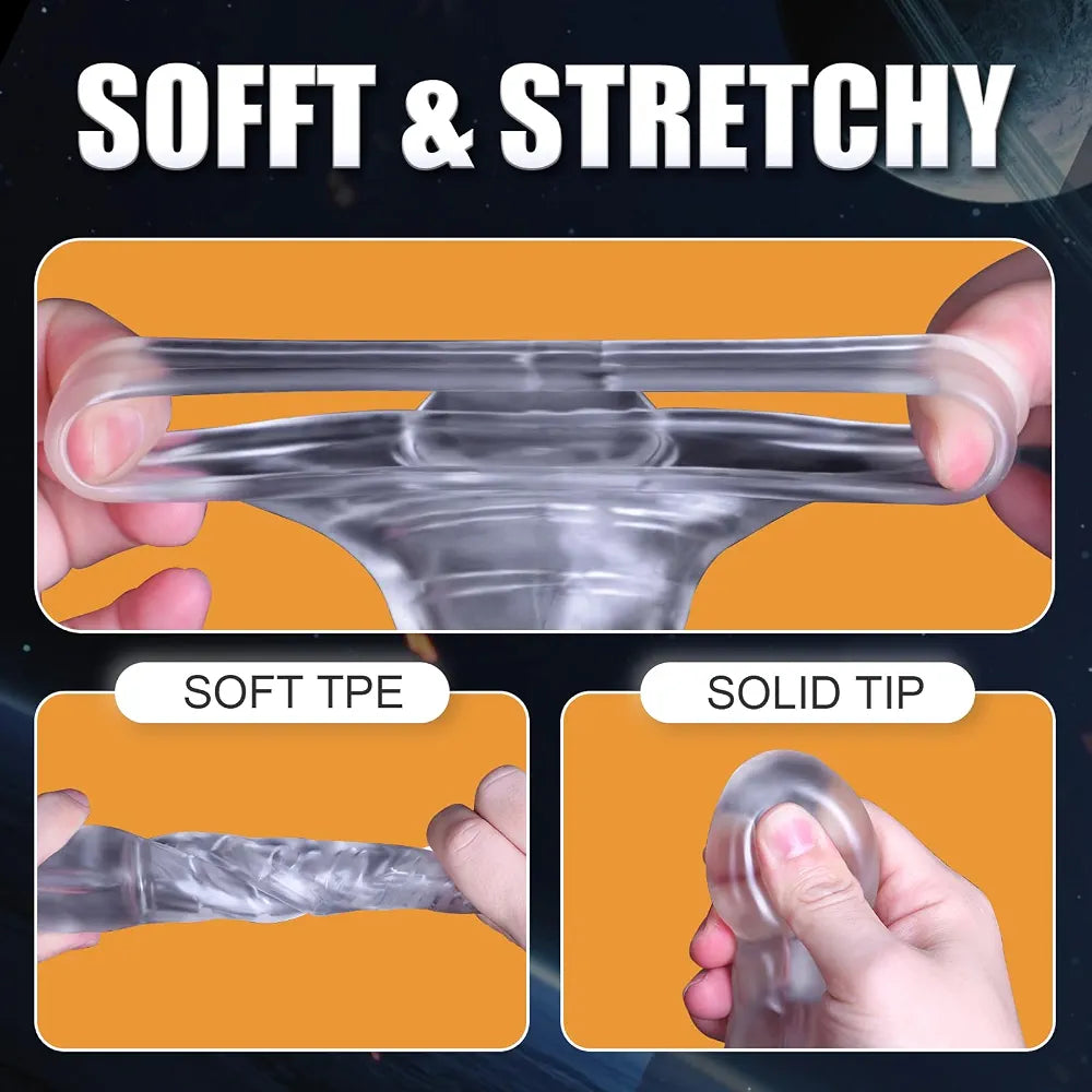 Clear Reusable 2.56-Inch Penis Extender Sleeve with Cock Ring - Soft Silicone Girth Enhancer for Men