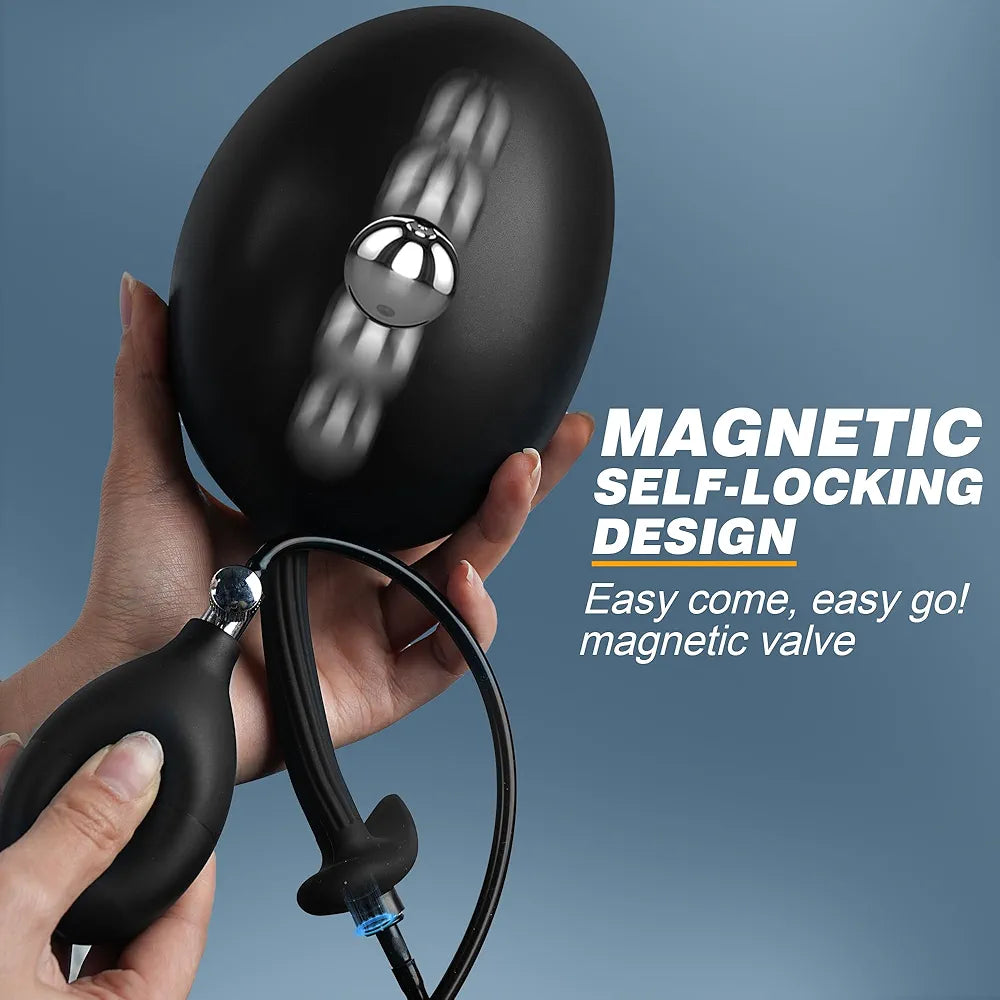 AMPLPUMP Large Magnetic Inflatable Silicone Anal Plug with Rolling Steel Ball - Wearable Anal Trainer and Stretcher for Men and Women
