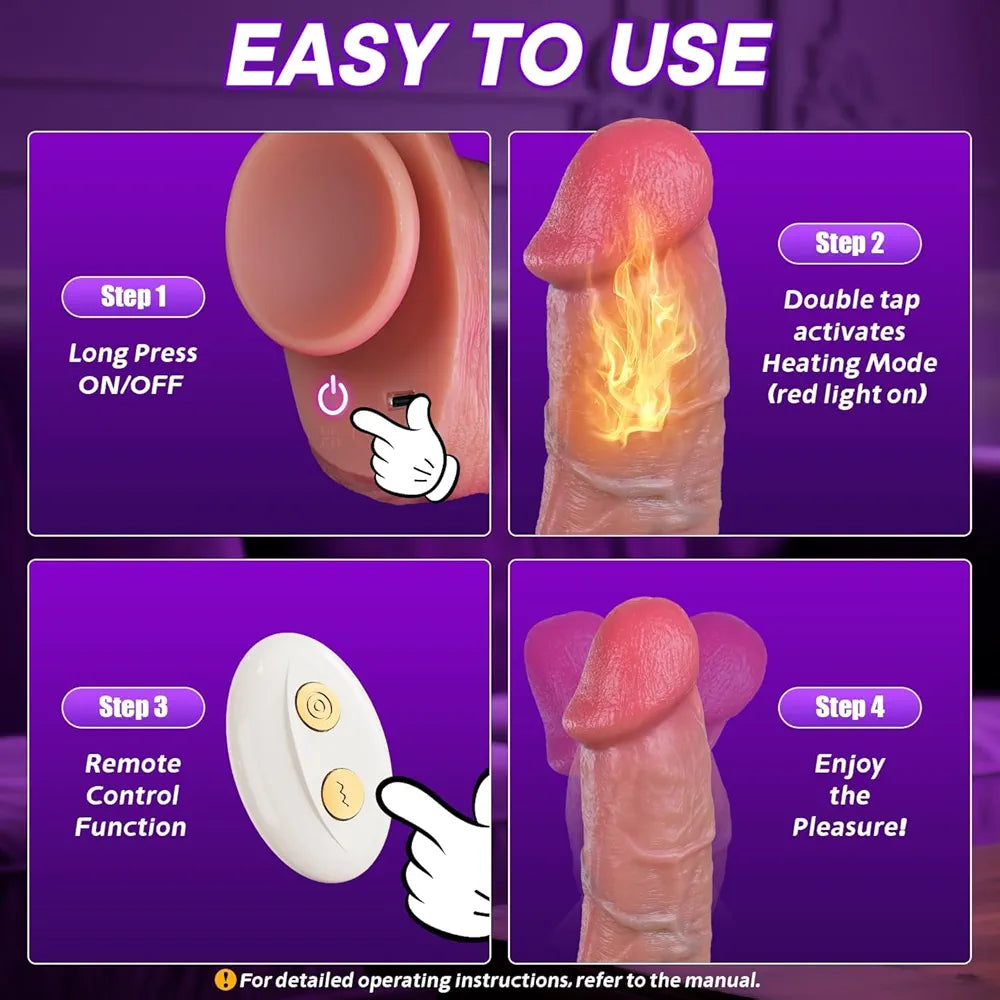 Lifelike Heated Curved Thrusting & Licking Vibrating Dildo with Suction Cup for G-Spot and Anal Stimulation