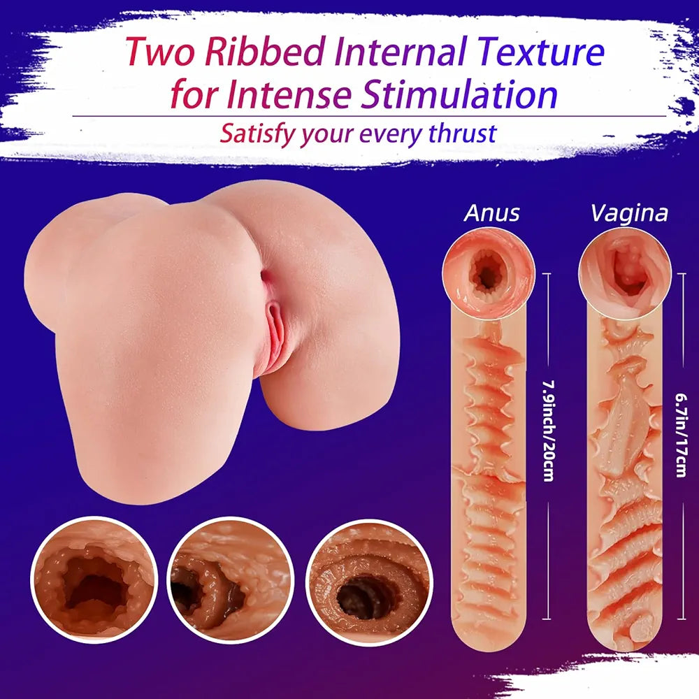 Realistic Dual-Channel Male Masturbator: 3D Lifelike Soft Butt with Vagina and Anal Pleasure Pockets (5.9 LB)