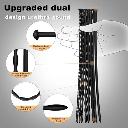 9-Piece Waterproof Silicone Urethral Sound and Dilator Training Set for Men