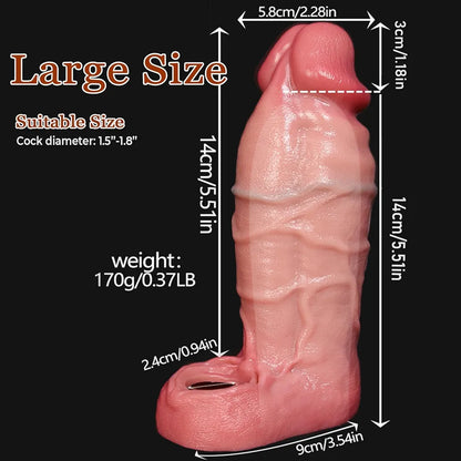 2.28'' Diameter Large Realistic Penis Sleeve,Reusable Penis Sleeve with Cock Ring Silicone Penis Enlarger Sleeve,Male Penis Sheath Adult Sex Toy for Men（XL）