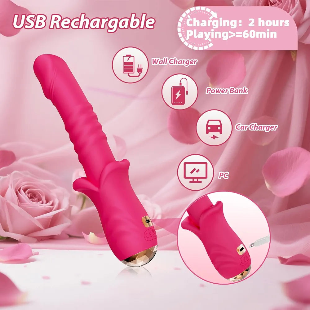 Rechargeable Waterproof Thrusting and Vibrating G-Spot Massager with LED Display