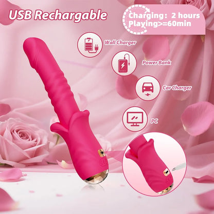 Rechargeable Waterproof Thrusting and Vibrating G-Spot Massager with LED Display