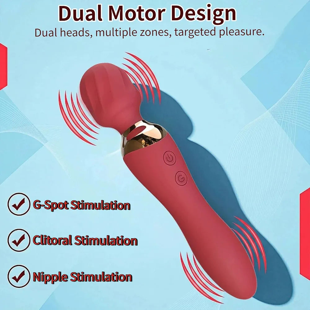 Premium Dual-Motor Rechargeable Wand Massager: 12-Mode Waterproof G-Spot and Clitoral Stimulator