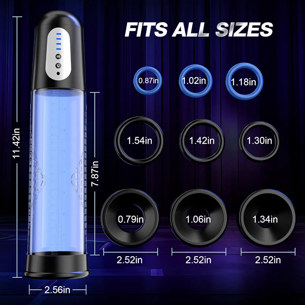 Electric Penis Pump Sex Toys - Automatic Penis Extender Enlargement Pump with 4 Suction Intensities, Digital Display Rechargeable Men Training Adult Sex Toys - Pumps & Enlargers 6 Cock Rings