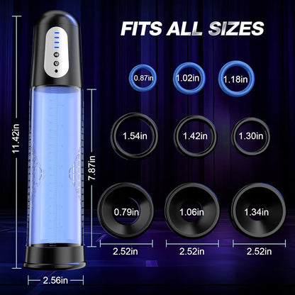 Electric Penis Pump Sex Toys - Automatic Penis Extender Enlargement Pump with 4 Suction Intensities, Digital Display Rechargeable Men Training Adult Sex Toys - Pumps & Enlargers 6 Cock Rings