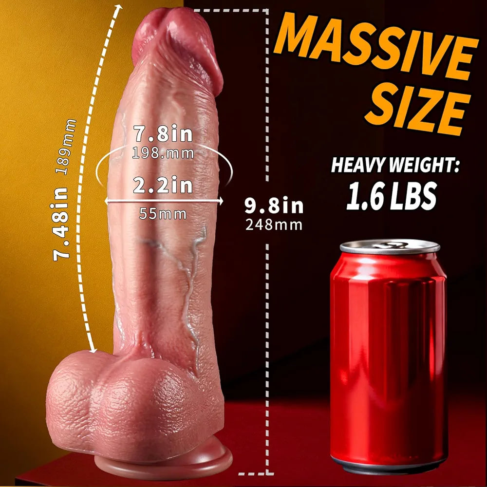 Premium 9.8" Dual-Density Realistic Silicone Dildo with Firm Core and Suction Cup Base