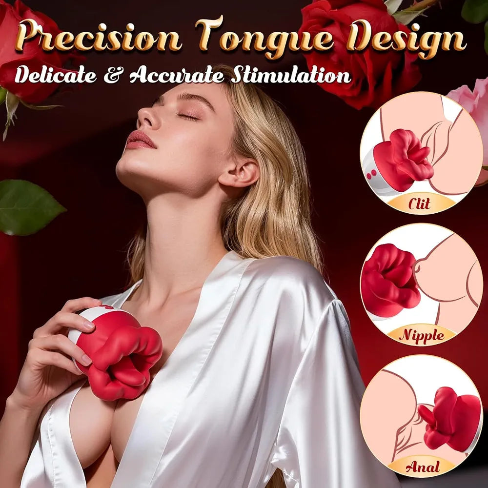 Rose-Shaped Clitoral Vibrator with 10 Licking Modes for Couples