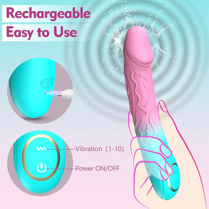 Realistic 8-Inch Silicone Rechargeable Vibrating Dildo with 10 Vibration Modes for G-Spot and Clitoral Stimulation