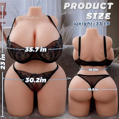 Realistic 33LB BBW Female Torso Sex Doll with Internal Skeleton and Dual-Channel Textured Masturbator
