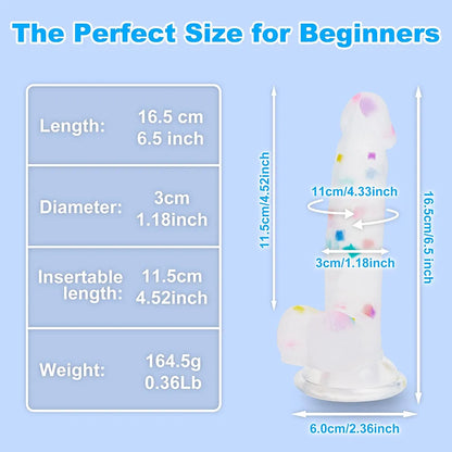 6.5 Inch Flexible Confetti Clear Silicone Dildo with Suction Cup Base for G-Spot and Prostate Stimulation