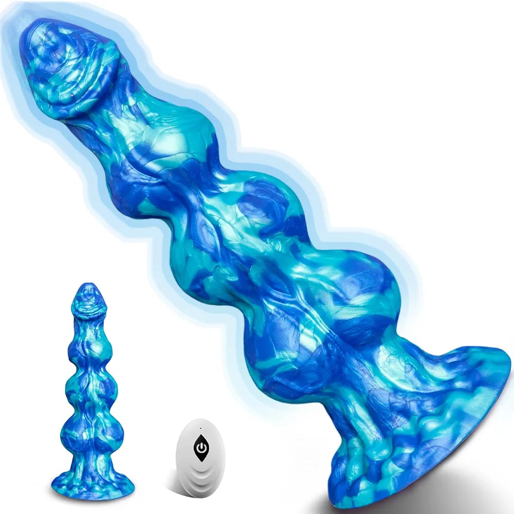 10-Inch Silicone Dragon Knot Fantasy Dildo with Suction Cup and Anal Beads
