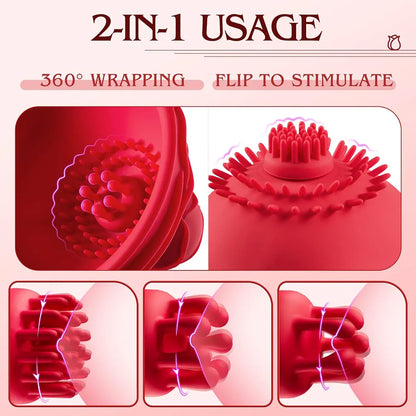 Dual-Pack Rose Nipple & Clitoral Stimulator with 10 Vibration Modes and 3 Interchangeable Heads