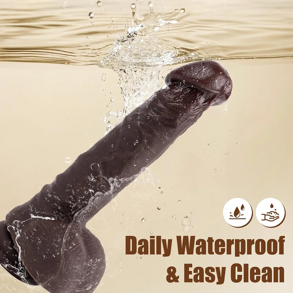 8.66-Inch Realistic Black Silicone Dildo with Lifelike Texture, Suction Cup Base, and G-Spot Stimulation