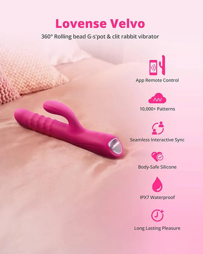 Velvo App-Controlled Rabbit Vibrator with Rotating Beads and Dual-Stimulation