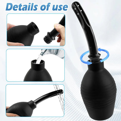 10.9oz Silicone Enema Bulb Kit with Nozzle for Colon Cleansing and Personal Hygiene - Black