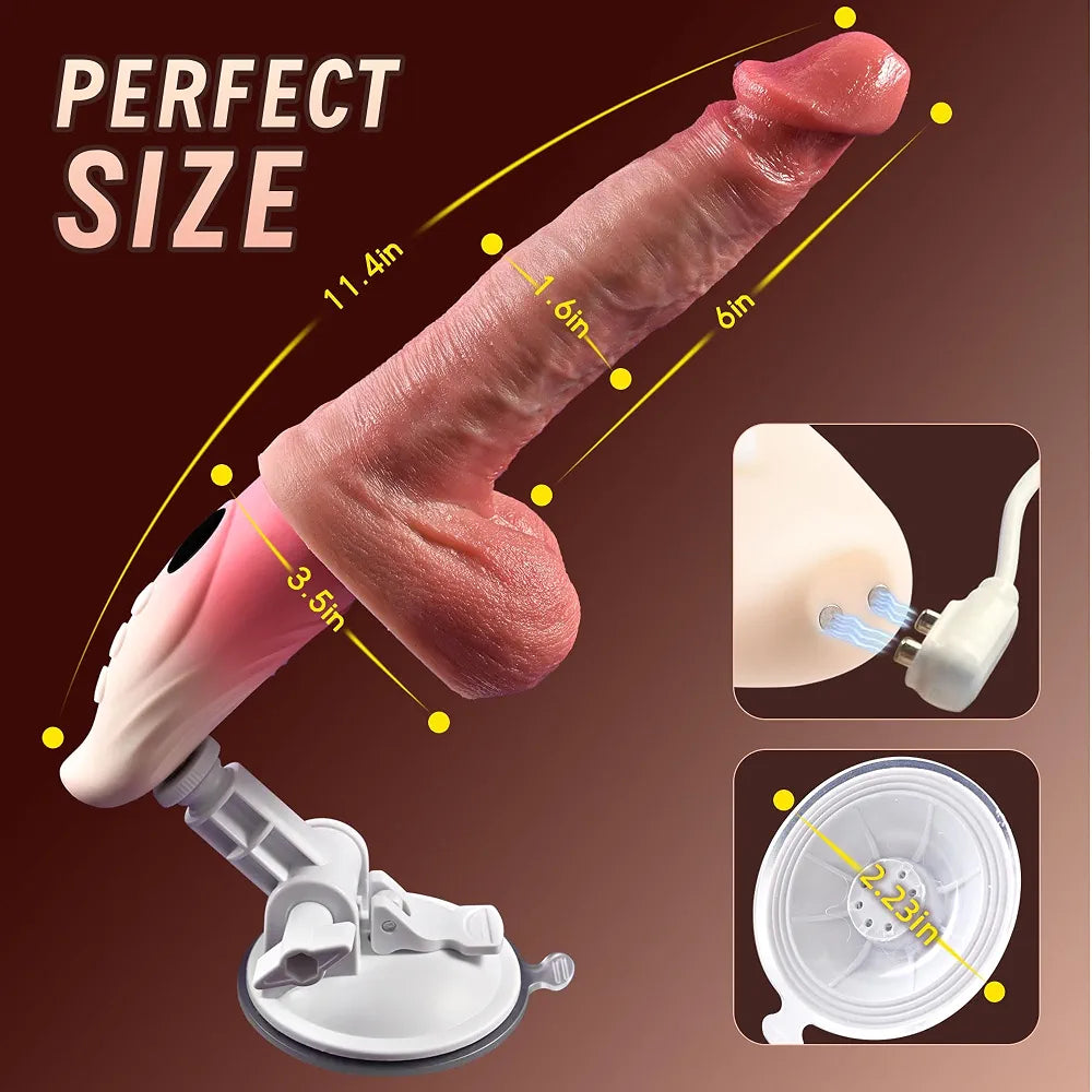 Realistic Thrusting Dildo Machine with 9 Heating, Vibrating, and Thrusting Modes, Remote Control Suction Cup Sex Toy for Couples