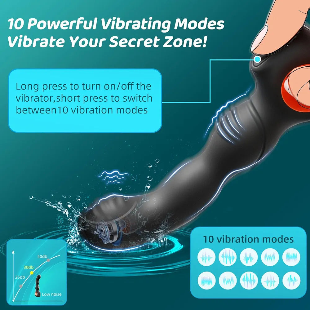 Cobulipo 10-Mode Vibrating Prostate Massager and Anal Plug with Hollow Ring for Targeted Stimulation
