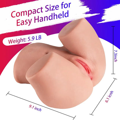 Realistic Dual-Channel Male Masturbator: 3D Lifelike Soft Butt with Vagina and Anal Pleasure Pockets (5.9 LB)