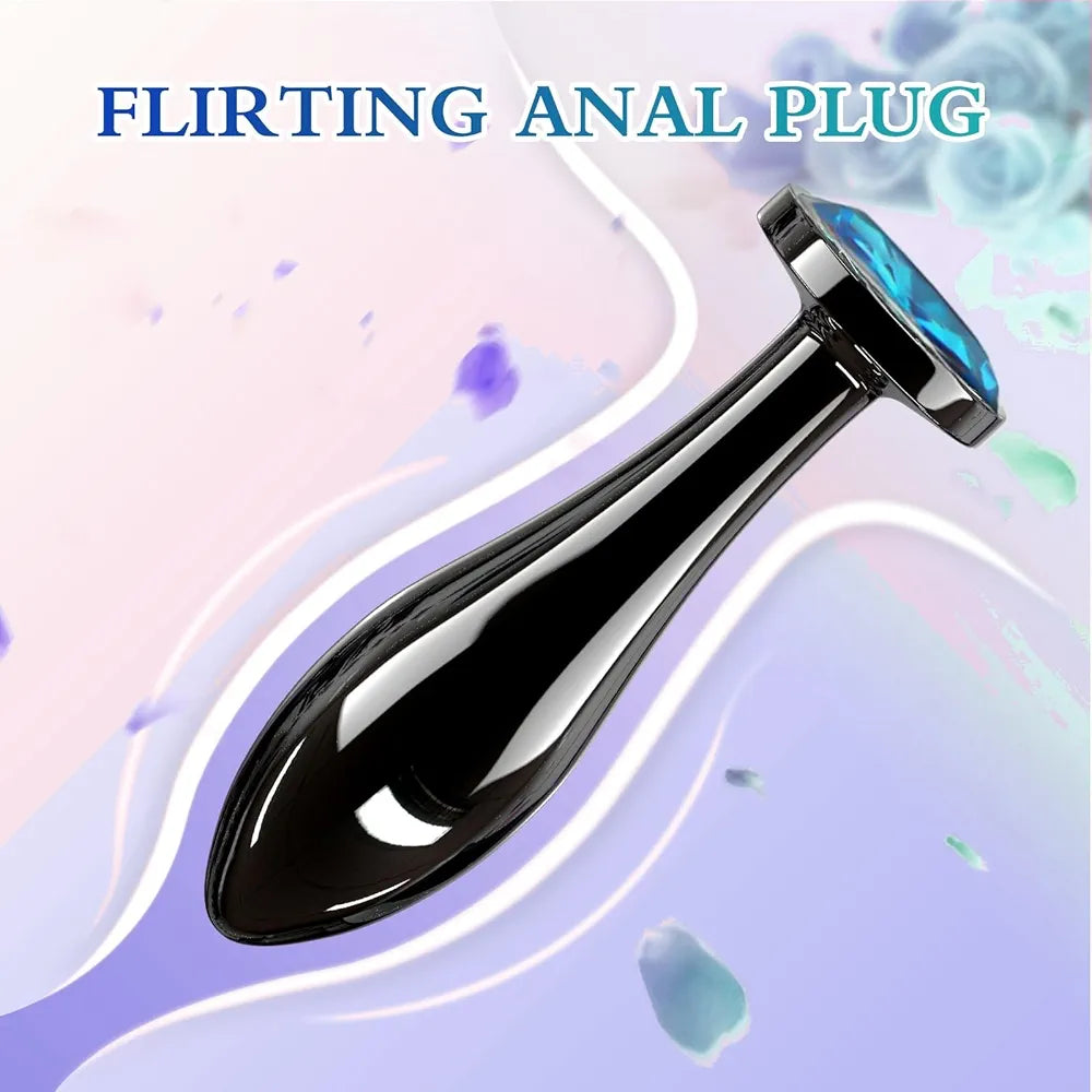 3-Piece Crystal Diamond Metal Anal Butt Plug Set for Beginners - Safe Anal Training Toy for Men and Women