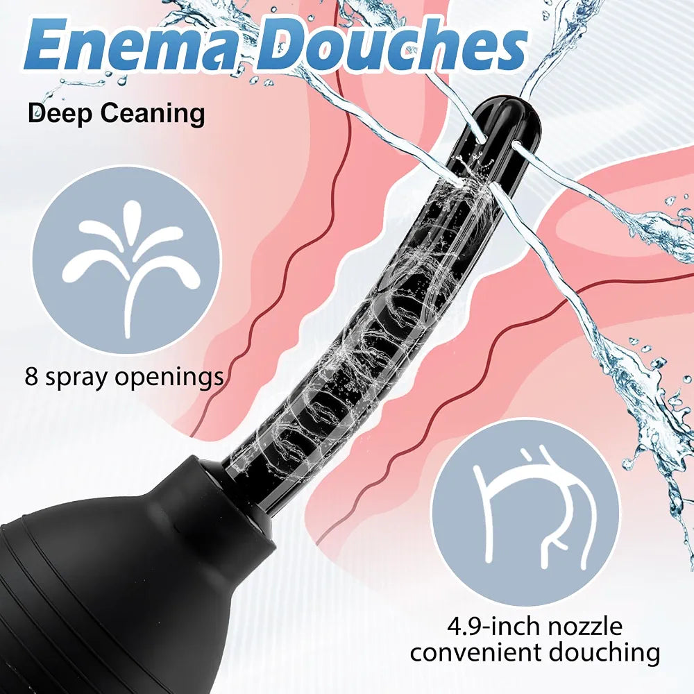 10.9oz Silicone Enema Bulb Kit with Nozzle for Colon Cleansing and Personal Hygiene - Black
