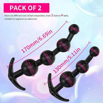 Silicone Anal Training Kit: 2-Piece Flexible Butt Plug and Graduated Bead Set for Prostate Massage