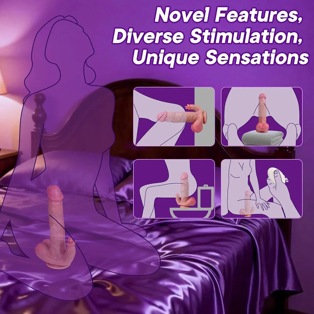 Lifelike Heated Curved Thrusting & Licking Vibrating Dildo with Suction Cup for G-Spot and Anal Stimulation