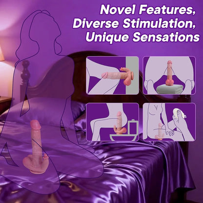 Lifelike Heated Curved Thrusting & Licking Vibrating Dildo with Suction Cup for G-Spot and Anal Stimulation